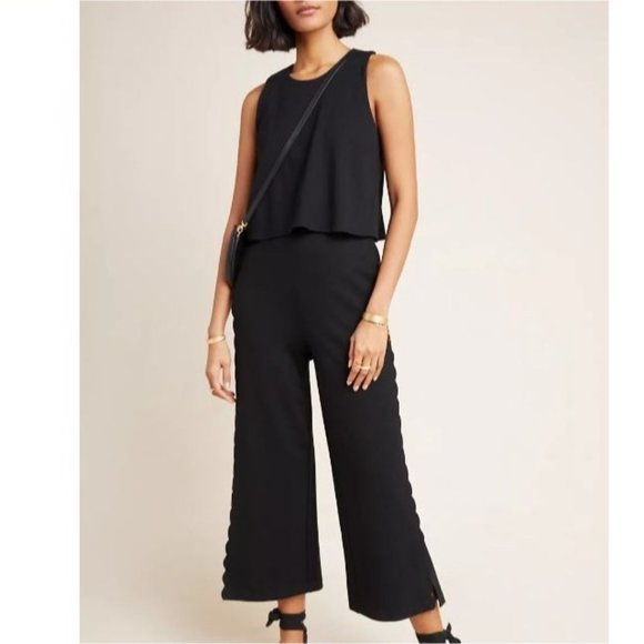 Anthropologie Pants - Anthropologie Freya Black Scalloped Sleeveless Leg Essential Jumpsuit Size 4